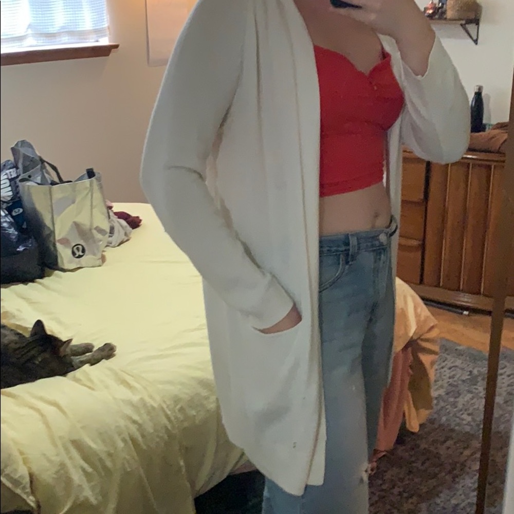 BP Long White Cardigan